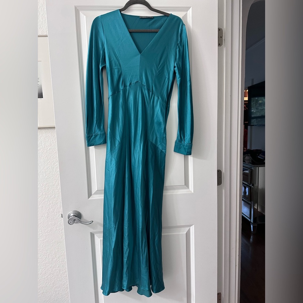 Alberta Ferretti Teal Long Sleeve Silk Dress - Picture 5 of 16
